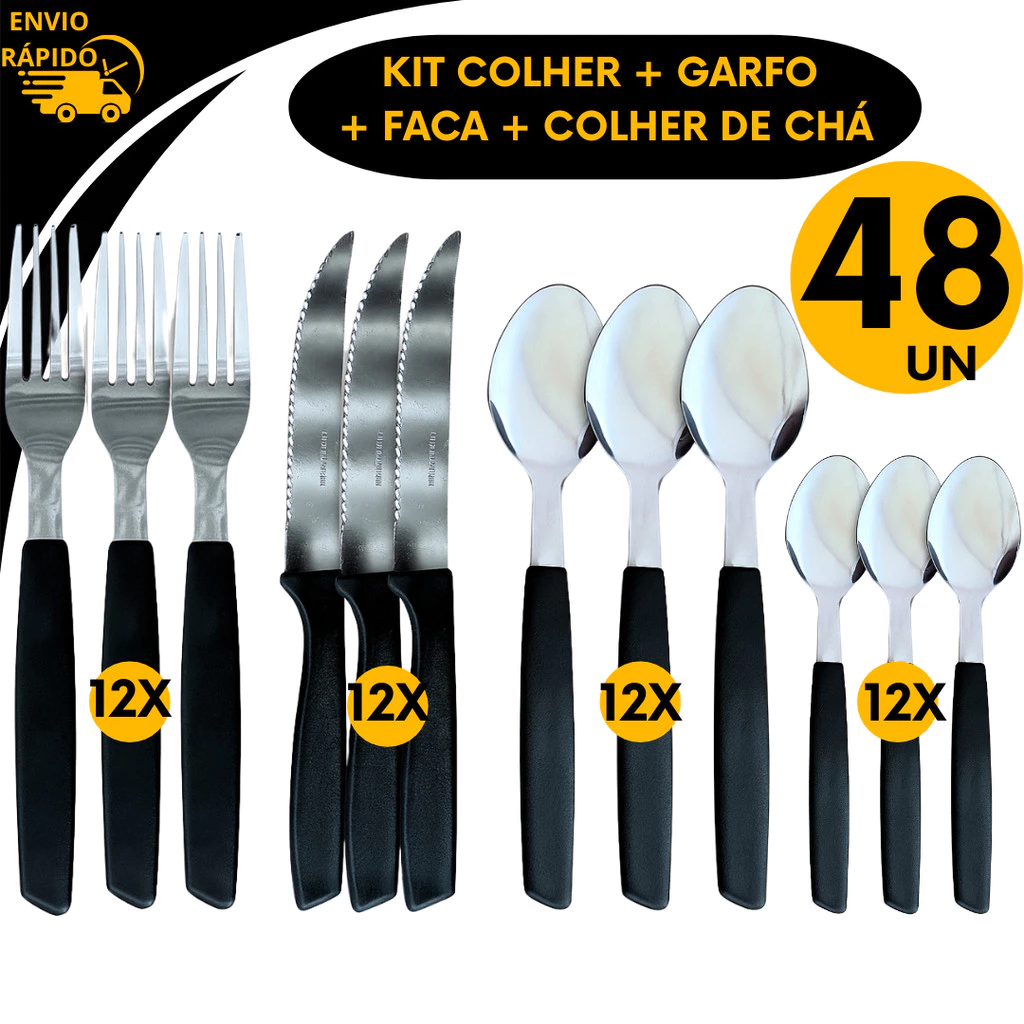 Jogo de Talher 48 Faqueiro Cabo Preto 