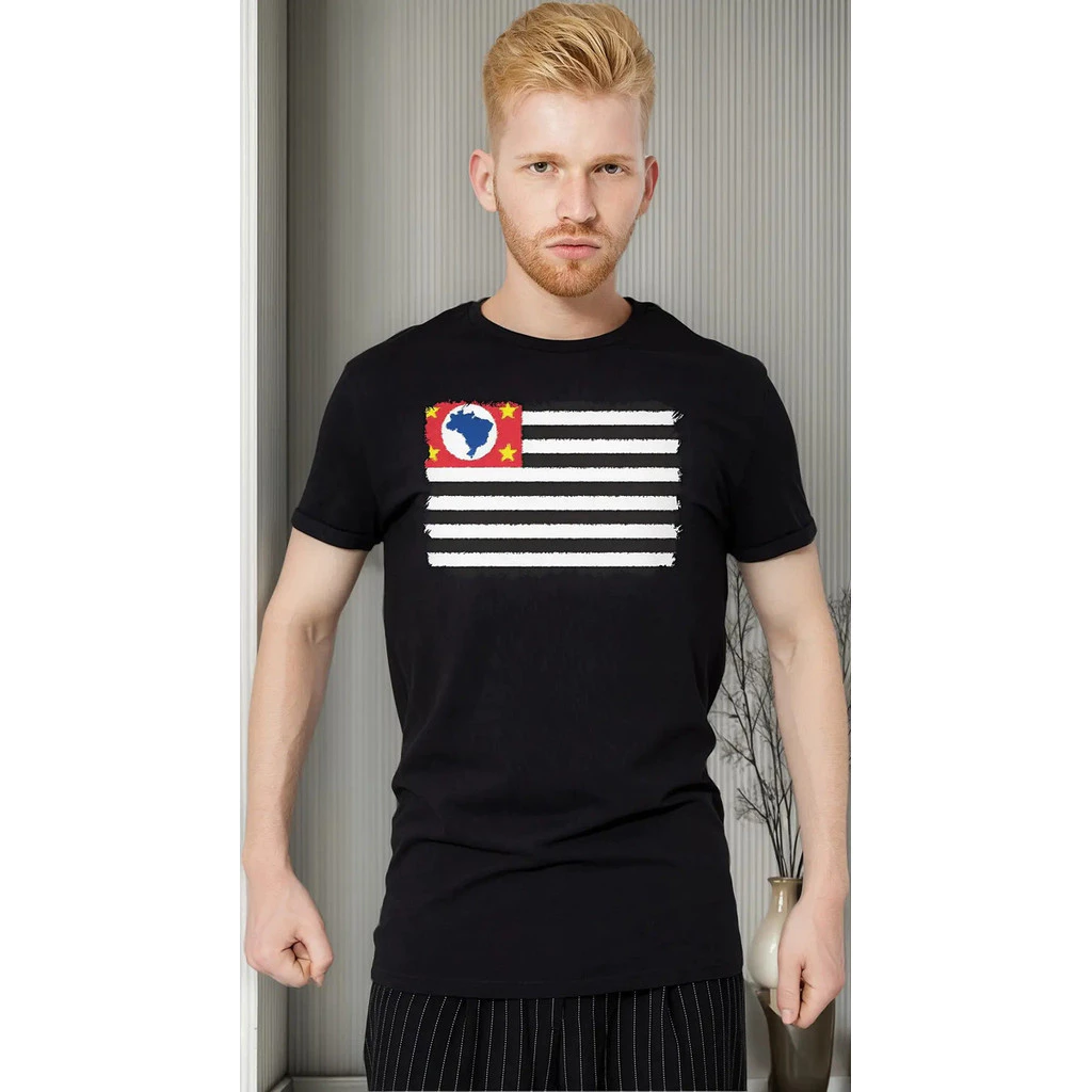 Camisa Masculina Bandeira Estado Do São Paulo Aquarela