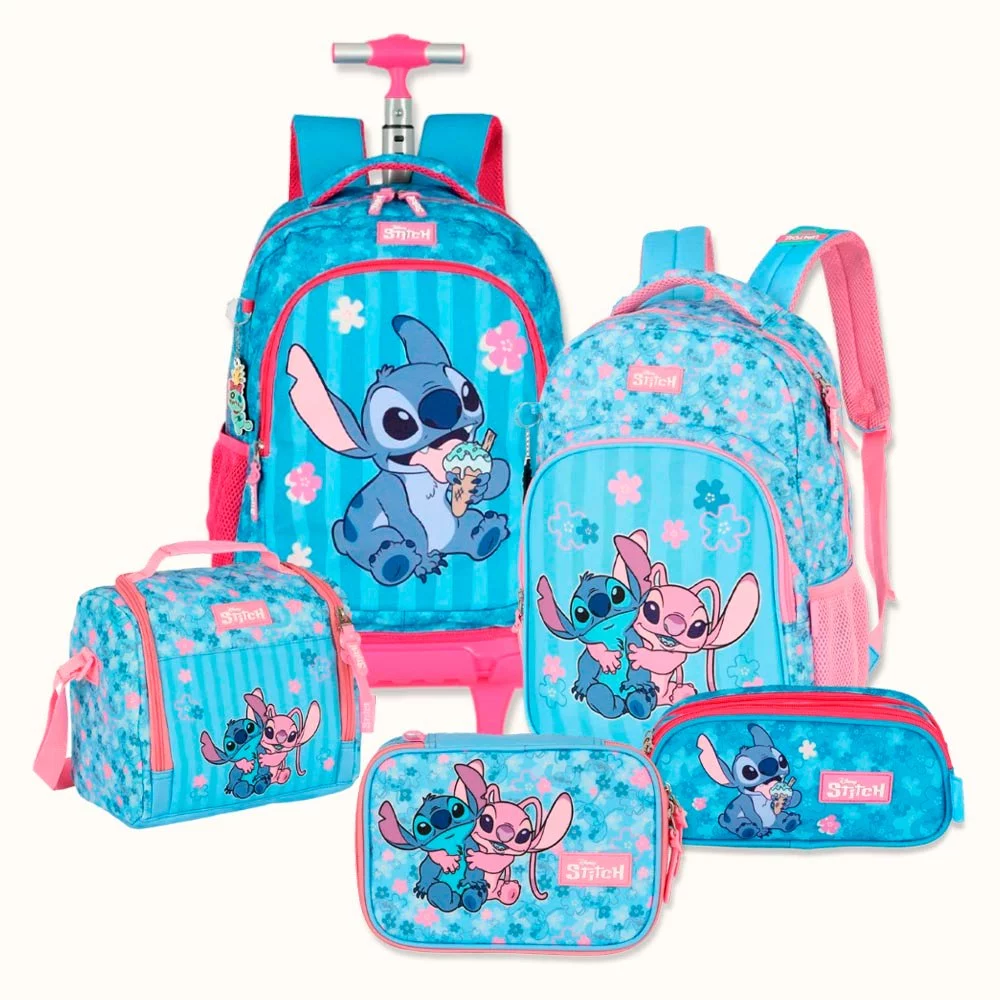 Material Escolar Stitch e Angel Mochila Lancheira Estojo Original Disney Luxcel