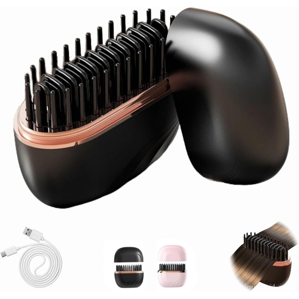 Mini escova alisadora de cabelo, escova alisadora de cabelo portátil, recarregável e sem fio, escova quente de aquecimen