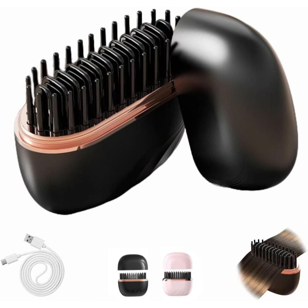 Mini Alisador Sem Fio, Escova Alisadora Portátil Recarregável, Mini Escova Alisadora de Cabelo, Controle de Temperatura