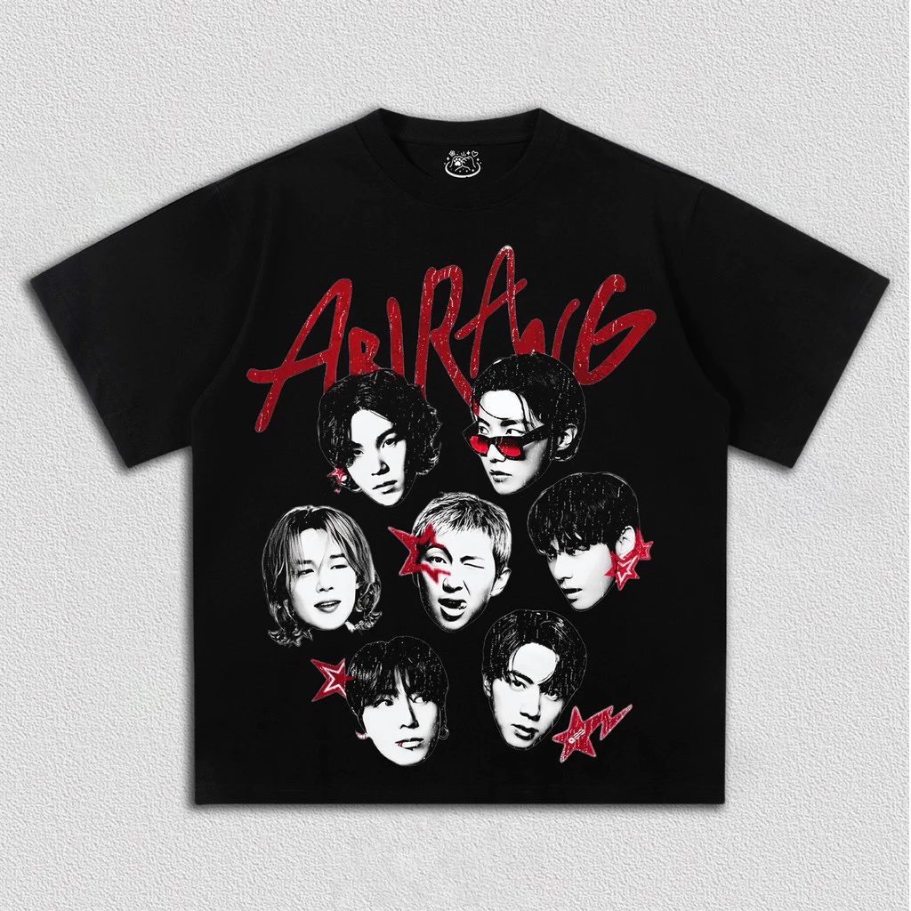 Camiseta Masculina Feminina Arirang Grupo Kpop Montagem Rostros Estrelas Vintage Oversized Unissex Algodão