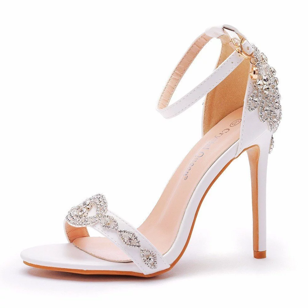 Novos sapatos versáteis de salto alto com salto de 11 cm, sandálias de salto alto em PU branco, sapatos de salto alto. I