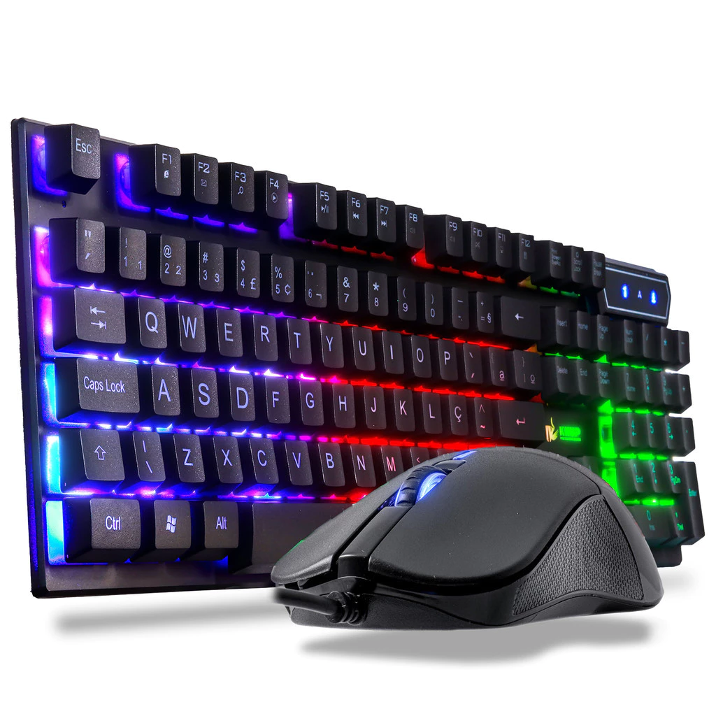 Kit gamer teclado semi mecânico e mouse 2400 DPI RGB
