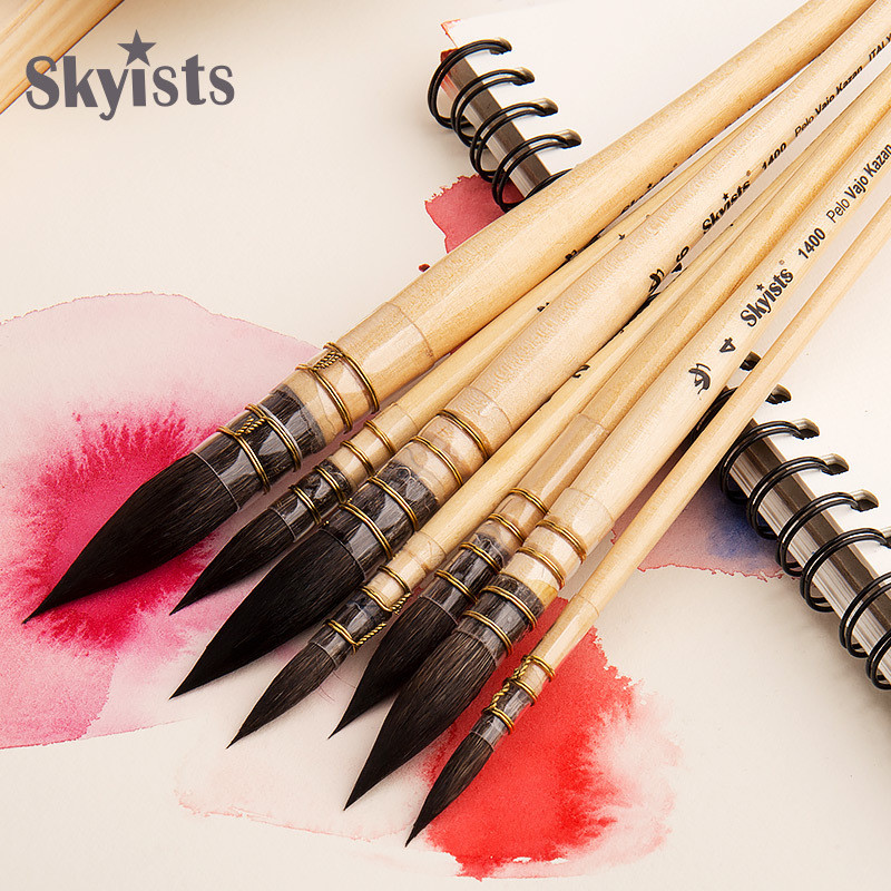 Skyists Novo Conceito 1400 Amarelo Gordo Esquilo Cabelo Caneta Aquarela Pintada à Mão Esboçar Guache Pincel Aquarela Pin