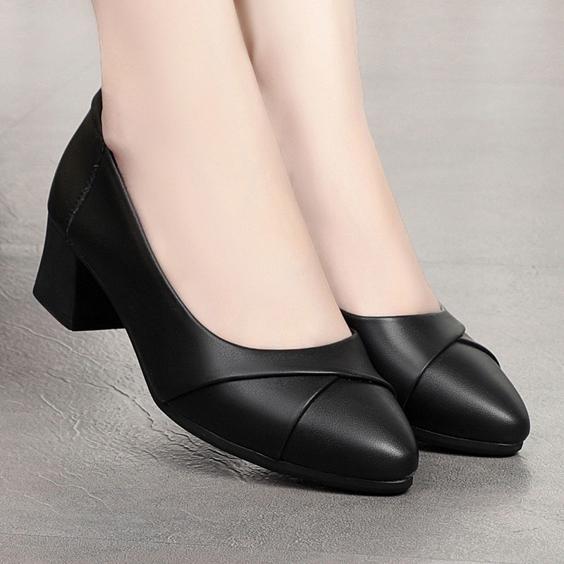 Sapatos de salto alto feminino 2026 primavera outono novo estilo de salto 5cm salto médio salto grosso preto qua