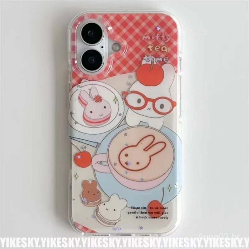Capa de celular para iPhone, capa de coelho Miffy fofa para iPhone 17 Pro Max, capa de celular para iPhone 16 Plus, capa