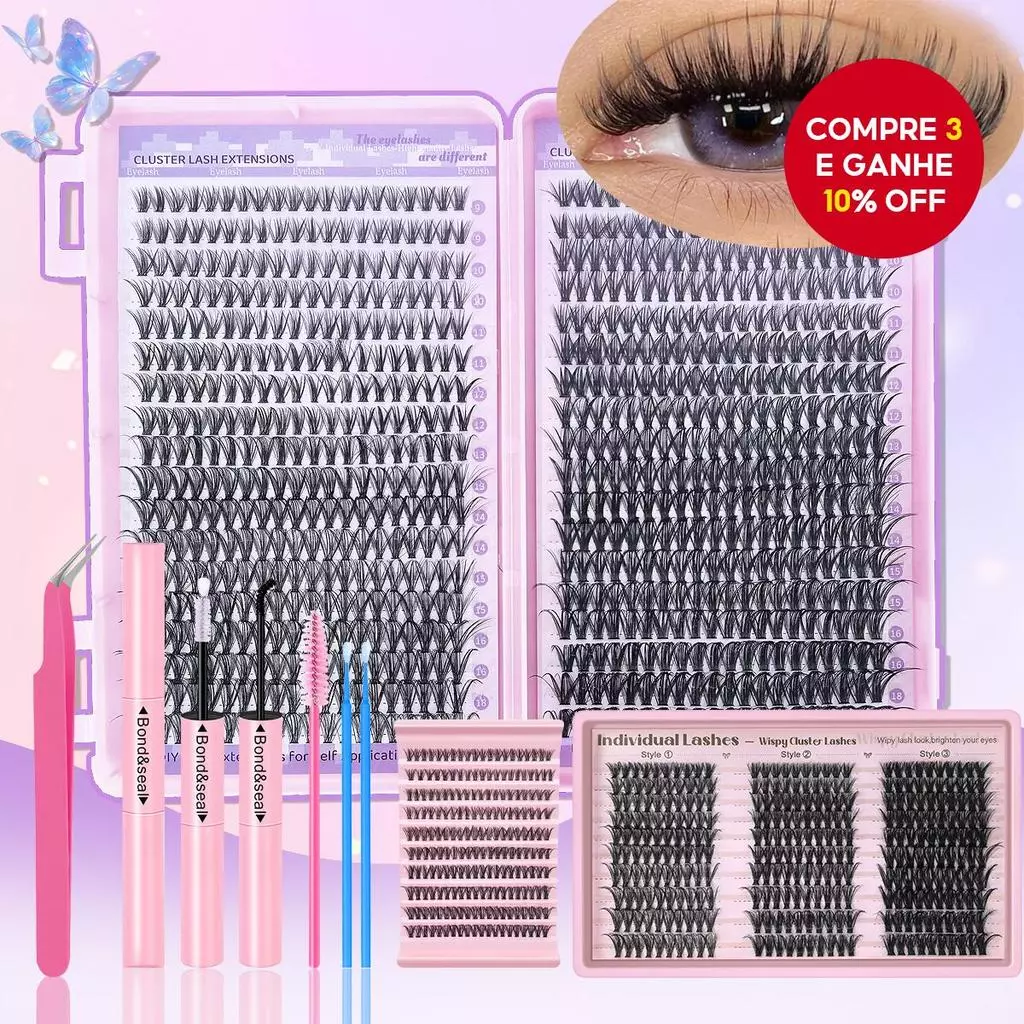 Conjunto de Extensão de Cílios DIY Tufinho Único, 9-18mm Mix 30D 40D 50D 80D com Cola e Pinça para Iniciantes, Conjunto