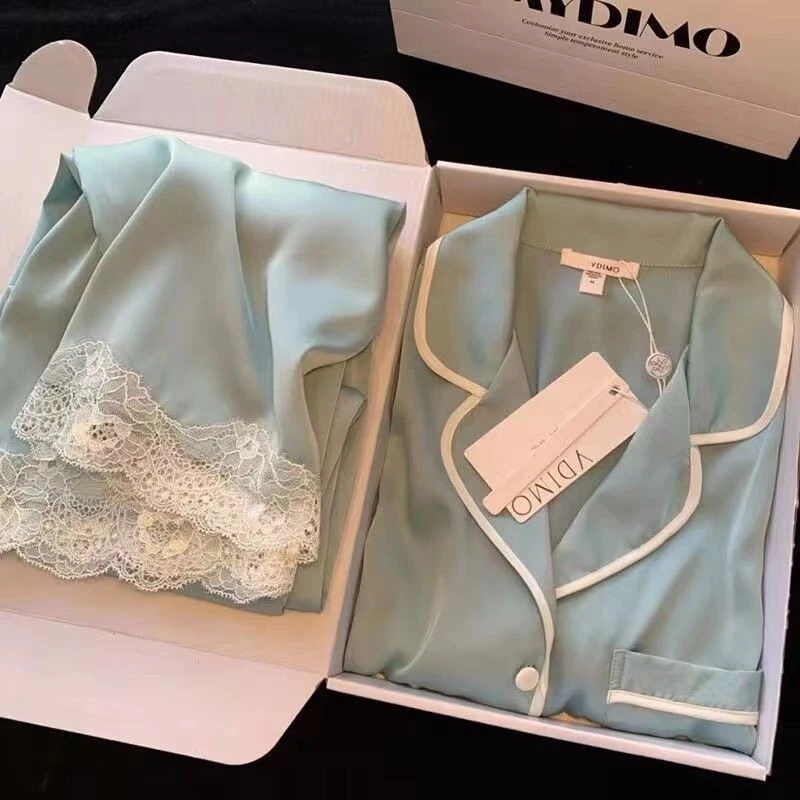 Pijamas de Seda Gelada para Mulheres com Mangas de Compressão Conjunto de Seda Fino e Confortável para Uso Diurno