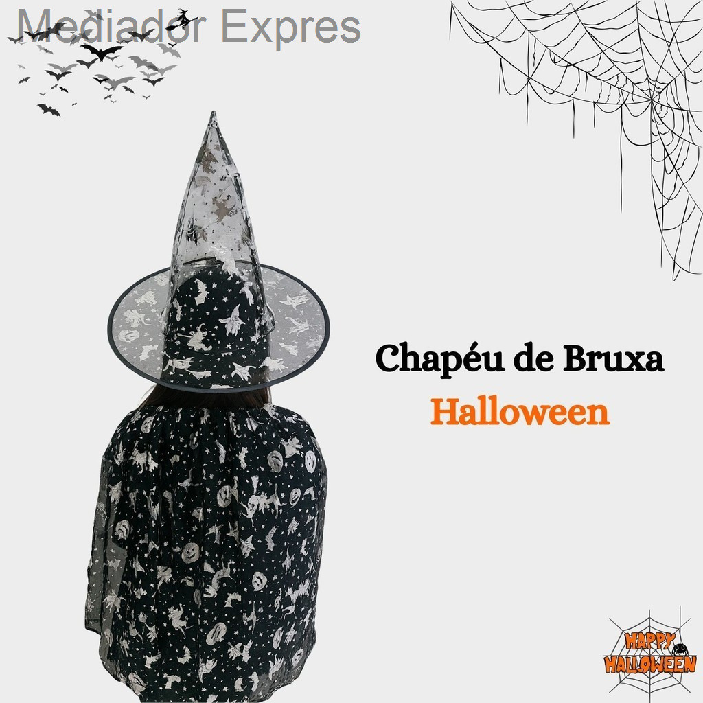 (V)Kit Fantasia Infantil Halloween – Capa com Chapéu Prateado 🕸️🎃DAWD